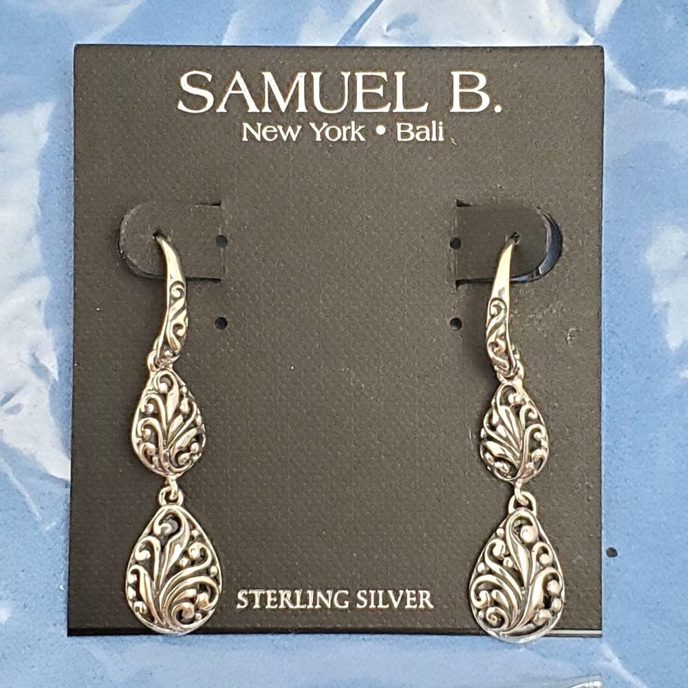Samuel B Sterling Silver 925 Pear Shaped Drop French Hook Earrings